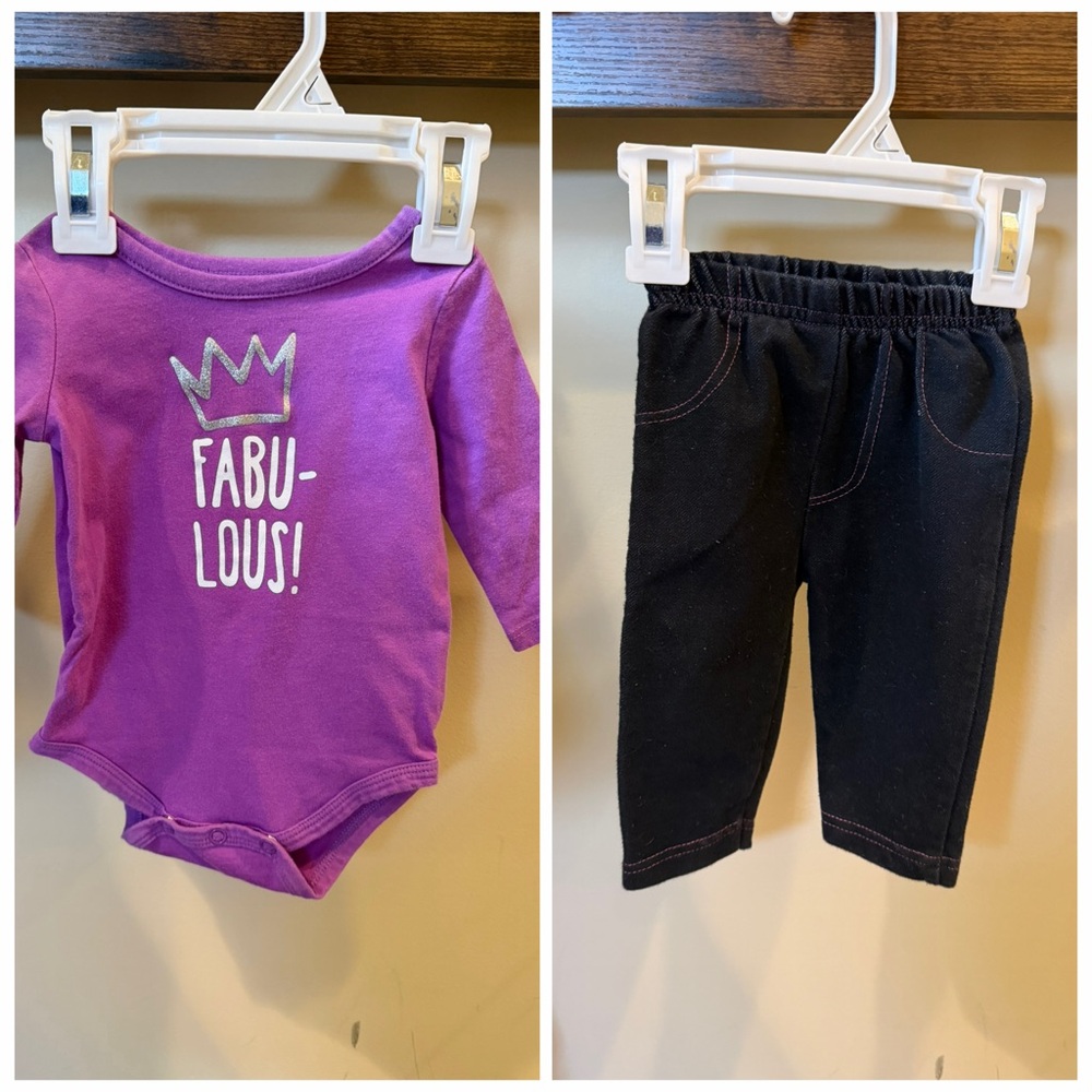 Okie Dokie Bon Bebe Baby One Piece Bodysuit and Pants Size 0-3 Months